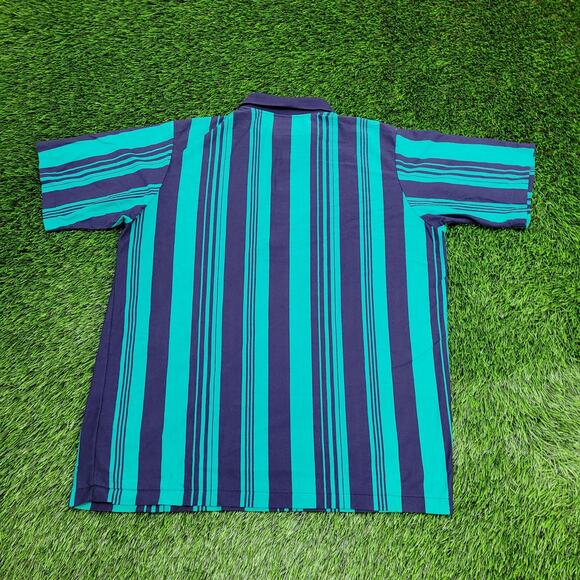 Vintage 90s Arnold-Palmer Stripes Polo Shirt Large 22x27 Blue Green - Picture 2 of 11
